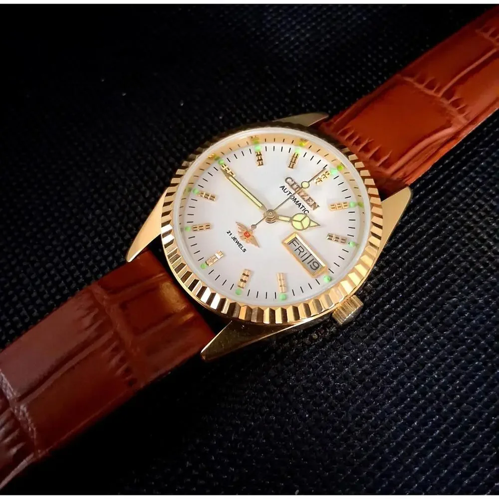 Vintage Men's Automatic Citizen Eagle 7 Leather Watch RARE
